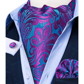 DiBanGu Luxury Ascot Self Tie Set for Men Woven Paisley Cravat Pocket Square Cufflinks Set