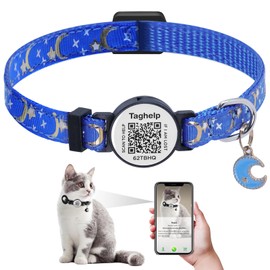 Breakaway Cat Collar with QR Code ID & Modifiable Profile, Upgraded Reflective Safety Collar - Free Lifetime Replacement, Adjustable Nylon, Star Moon Design (Blue)