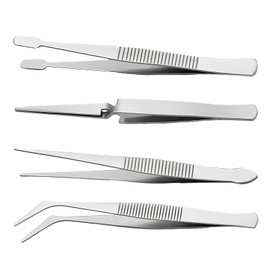 4 PCS Stainless Steel Tweezer Set Professional Self Locking Hobby Tweezers for Stamps Craft Jewelry Model Baking Electronics