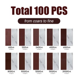 Micro Grinder for Small Projects, Finger Sander for Crafts with 100 Pieces 90 x 30 mm Assorted Sandpaper of 60-2000 Grit for DIY Crafts, Polishing and Sanding