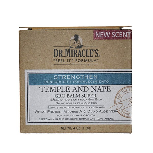 Dr. Miracle's Temple and Nape Gro Balm - For Healthy Hair Growth, Contains Wheat Protein, Aloe, Vitamin A, Vitamin D, Strengthens, Promotes Growth, 4 oz