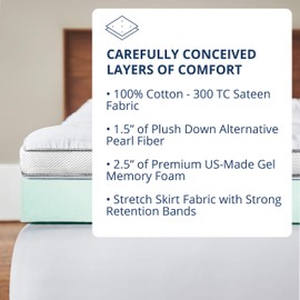 ViscoSoft 4 Inch Pillow Top Memory Foam Mattress Topper Full - Made in USA - Serene Lux Dual Layer Mattress Pad