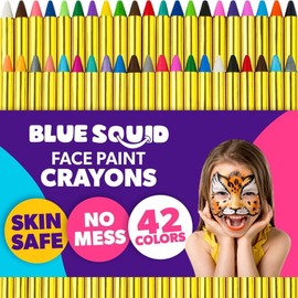 Blue Squid Face Paint Crayons for Kids - 42pcs XL Non-Toxic, Washable Body Paint Crayons - Our Face Painting Kit Makeup Sticks are Easy to Use, Safe for Sensitive Skin and Perfect for a Kids Party
