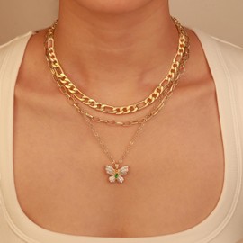 BaronCara Gold Necklace for Women – Chunky Gold Necklace, Layered Necklaces for Women with Fashion Pendant 14K Gold Plated Statement Necklace, Adjustable Choker Necklace