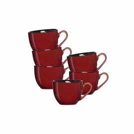 Ritzenhoff & Breker Gambia Espresso Cups Set of 6, 90 ml, Modern Mocha Cups with Colour Gradients, Scandinavian Design with Reactive Glaze, Stoneware, Red