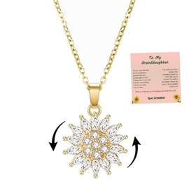 To My Granddaughter Sunflower Fidget Necklace, Silver 14K Gold Plated Spinning Sunflower Necklace Pendant Granddaughter Gifts from Grandma Daisy Flower Anxiety Necklace Jewelry for Women(Gold)