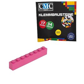 CMC imports 50 Clamping Blocks Building Blocks Basic Building Blocks 1 x 8 Nubs Compatible 8 Nubs Bricks 34 Different Colours (824 - Magenta)