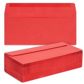 Juvale #10 Red Envelopes - Standard Square Flap & Secure Adhesive for Mailing Letters & Invitations - Pack of 100, 4.125 x 9.5 In