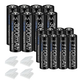 Palowextra Rechargeable AA AAA 1.2V Ni-MH Batteries Combo - 8 Pack 3000mAh AA and 8 Pack 1100mAh AAA Batteries Cell with Battery Storage Case
