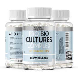Nutrilapse™ Bio Culture Probiotics Complex, 60 Billion CFU, Granular Slow-Release Maximum absorbtion Capsules for Gut Health.
