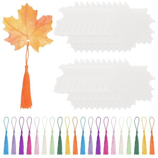 WANDIC Blank Bookmark Set, 50 Pieces White Maple Leaf Bookmarks