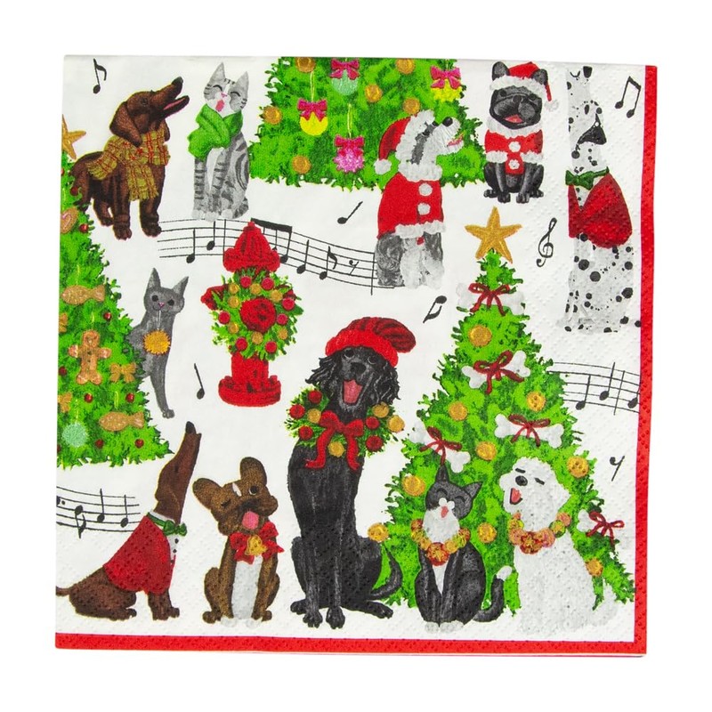 Caspari Caroling Pets Paper Luncheon Napkins - 20 Per Package