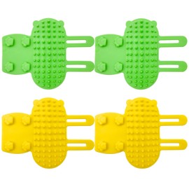 4 Pcs Cat Self Groomer Brush - Adjustable Silicone Pet Grooming & Massage Tool Face Itch Relief Scratching Hair Scrubber Table Leg Dual Strap Design for Cats & Dogs (Green/Yellow)