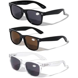 V.W.E. 3 Pairs Classic Comfortable Reading BIFOCAl Sunglasses - UV Protection Tinted Reader Glasses Men Women (1 Black 1 Brown 1 Clear, 4.00, x)