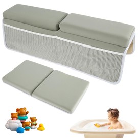 2Pcs Baby Bath Kneeler and Elbow Rest Pad Set,Comfortable Foam Bath Kneeling Pad, Non-Slip Bath Tub Elbow Pad with 4 Organizer Pockets, Washable Baby Bath Cushion Bath Kneeling Pad for Toddler (Grey)