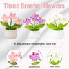 3pcs 4.3inch Crochet Flower Pot, Crocheted Flowers,Knitted Flower Bouquet,Crochet Desk