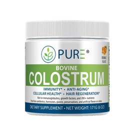 PURE® Colostrum - Bovine sourced Superfood. Supports Immune & Digestive Health (171g, 90 Servings) Orange Blast Flavor!