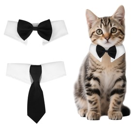 2pcs Cat Bow Tie, Dog Tuxedo Collar Pet Wedding Bowtie Cute Puppy Kitten Easter Valentines Grooming Outfit Accessories for 10.63-13in Neck Size Cats & Small Dogs