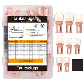 80PCS Battery Terminal Connectors Cable Ends,UL Listed AWG6-1/0 Crimp Copper Wire Ring lugs with Heat Shrink Tubing Assortment Kit