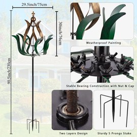 DREAMSOUL 90.5" Large Wind Spinners Outdoor, 360° Rotating Wind Spinner with Stake Kinetic Double-Layer Windmill for Yard Decor