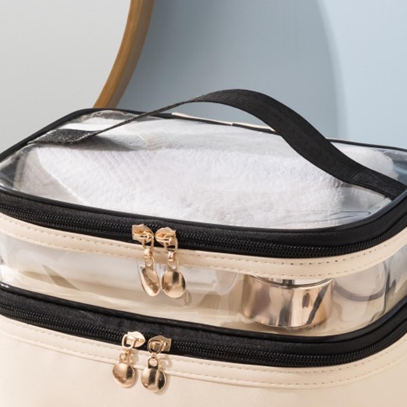 Double Layer Makeup Bag Waterproof, Spacious Alloy Zippers Durable Handle