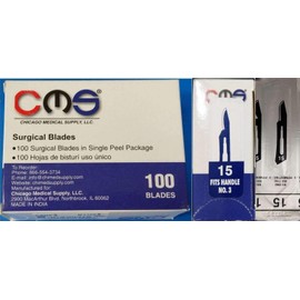 Chicago Medical 15 Surgical Podiatry Medical Blades Scalpels Knives Stainless Steel 100/BX Sterile CMS #15 for No 3 Handle