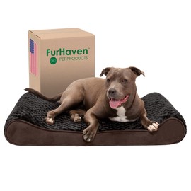 Furhaven Cooling Gel Dog Bed for Large/Medium Dogs w/ Removable Washable Cover, For Dogs Up to 38 lbs - Ultra Plush Faux Fur & Suede Luxe Lounger Contour Mattress - Chocolate, Large