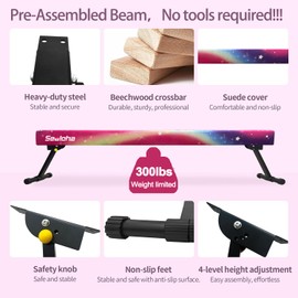 Sealoha 8ft Ultrasimple Adjustable&Foldable Balance Beam,High-Low Floor Beam Suede Gymnastics Equipment, Gymnastics Beam for Training&Professional HomeTraining (Gym Beam, Asterism, 7.8ft)