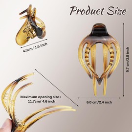 6Pcs French Concord Curved Hair Clips, BOJVESH 3.8 inch Curved Hair Claw Clips, No Slip Alligator Oval Hair Clips, Shiny Duckbill Hair Barrettes, Ponytail Hair Clamps for Women, Girls, Thick Hair