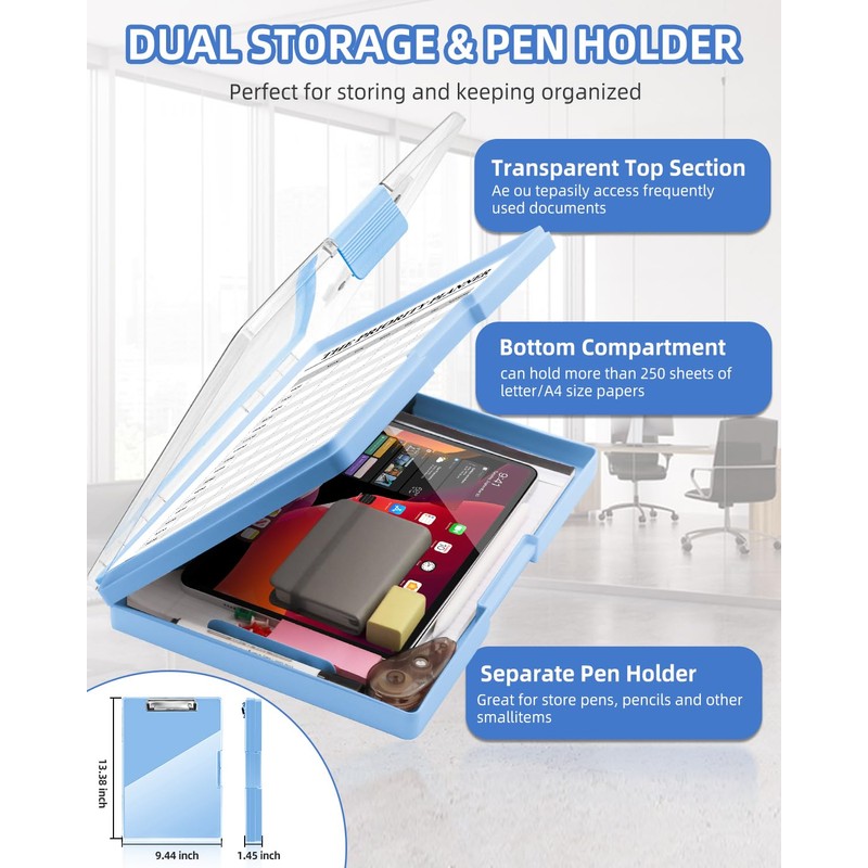 Clearview Clipboard with 2 Storage, Dry Erase 8.5x11 Heavy Duty