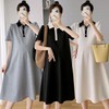 HL] One-Piece Midi Summer Maternity Collar Dress Collar Dress Black/ONESIZE