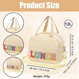 Huipalon Insulated Lunch Bag Leakproof Lunch Bags for Women Portable Girls Lunch Bag with Adjustable Long Strap Cute Lunch Box Bag for School Office (Off-White)