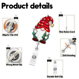 Christmas Badge Reel,Cute Gnome Acrylic Badge for ID Card Badge,Fun Telescoping Retractable Badge Holder Alligator Clip Accessories for Nurse,Medical Worker,Nursing Student,Teacher