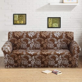 HEYOMART Sofa Cover High Stretch Elastic Fabric 1 2 3 Seater Sofa Slipcover Chair Loveseat Couch Cover Polyester Spandex Furniture Protector Cover with 1 Pillowcase (1 Seater, Brown Pattern)