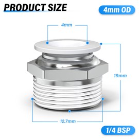 TAILONZ PNEUMATIC White Straight Male Thread 4mm OD x 1/4 BSP Push-in Fittings PC4-02 (Pack of 2)