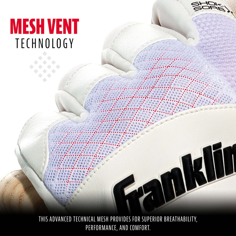 Franklin Sports 20965F2 Shok-Sorb X Batting Gloves, White/White, Adult Medium