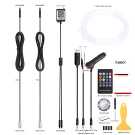 Taben Car Ambient Light, RGB Remote Control Decorative Lamp, Interior Lighting Atmosphere Light, DIY Refit Flexible Fibreglass Tube, 8 Colours, 1 W DC, 12 V, 5 m