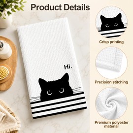 Black Cat Tea Towel, Kitchen Hand Towel, Gifts for Cat Lovers, 40x60cm