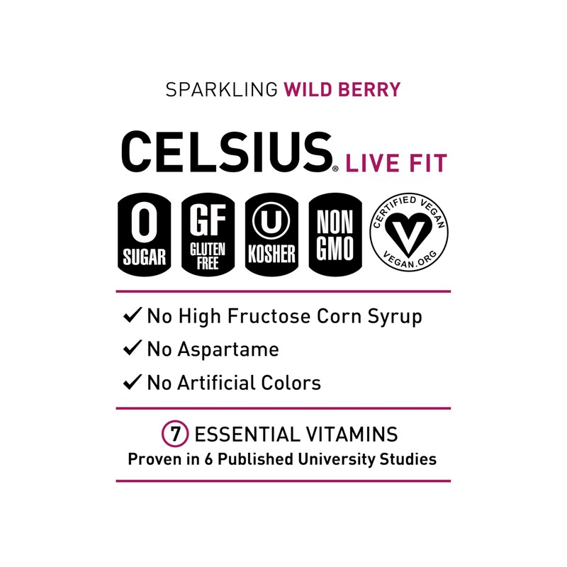 CELSIUS Sparkling Wild Berry, Sugar Free Energy Drink, 12 Fl