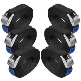 Lashing Strap Tension Belt Buckle Strap - Black - in Different Lengths and Quantities loadable up to 250 kg DIN EN 12195-2, 6 Pieces 2.5 cm x 4 m