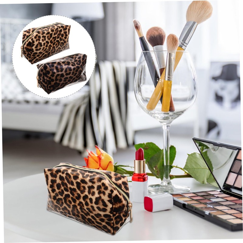 Healeved 4pcs Leopard Travel Cosmetic Bag Large Capacity Makeup Pouch