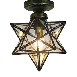 Clear Glass Star Flush Mount Moravian 8'' Star Ceiling Light Shade with E26 Bulb Close to Ceiling Light Fixtures for Indoor Restaurant Cafe Loft Bar Living Study Room Corridor Aisle (20cm)