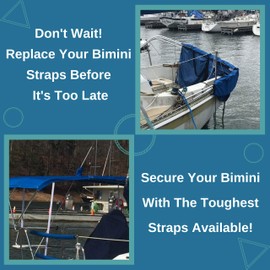 EZ-Xtend Premium Adjustable Bimini Top Strap with Loop and Single Snap Hook Stainless Steel Boat Bimini Top Hardware, Pontoon Boat Accessories Canopy Replacement Straps (Package of 1, White 59"- 106")