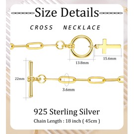 TUPMI 14K Gold Cross Necklace for Women Girls Simple Paperclip Cross Pendant Necklace Dainty Gift for Women Mom
