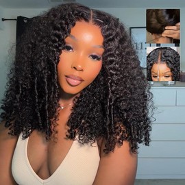 7x6 Buremese Curly Glueless Wigs Human Hair Pre Plucked Pre Cut 250% Density Drawstring Wig Human Hair 7x6 HD Lace Front Wigs Human Hair for Black Women Wear and Go Glueless Wig Natural Color 18inch