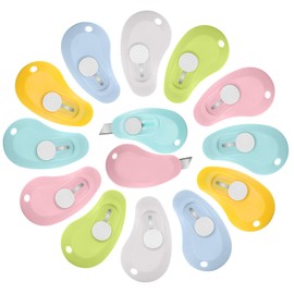 Honoson 12 Pcs Mini Box Cutter Retractable Utility Knife Cute Small Letter Opener Envelope Slitter Package Box Opener with Keychain Hole, 6 Colors(Bean)