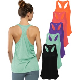 Women's 5 Pack Everyday Flowy Burnout Racer Back Active Workout Tank Tops X-Large