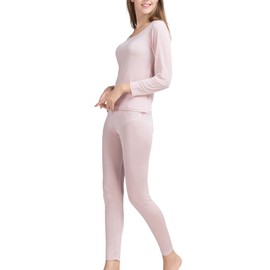METWAY Women's Silk Long Johns Mulberry Silk Long Underwear Silk Thermal Underwear Sets Winter Silk Base Layer (X-Large, Pink)