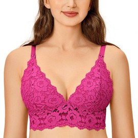 MOMANDA Women's Nursing Bra Lace Wirefree Padded Maternity Bralette Breastfeeding Cute Hibiscus Purple 38B