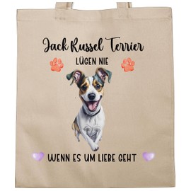Geschenk mit Namen personalisiert by Shirtracer - Cotton Bag - Dogs - Jack Russell - Gift Dog Owners, 2 natural white